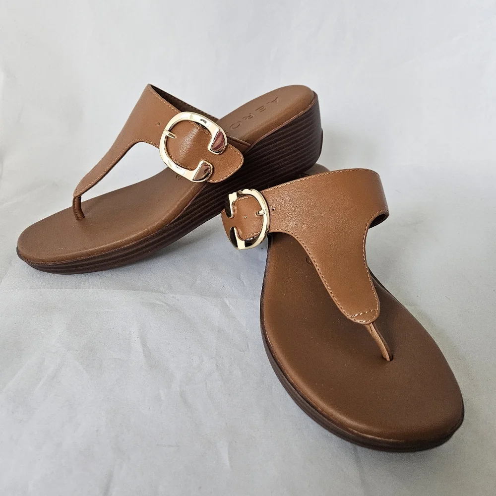 SOLD!! Aerosoles Izola Thong Sandles Tan Wedge Heel Size 8.5 NWOT - Picture 3 of 13